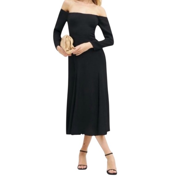 Reformation Dresses & Skirts - REFORMATION Ballari Dress Black Midi Off Shoulder Long Sleeve NWT 8